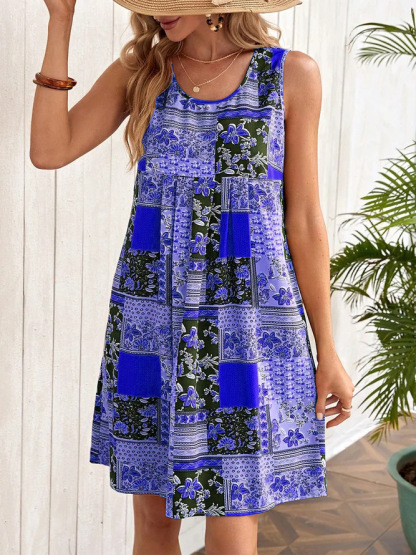 Women's Printed Cotton and Linen Elegant Dress