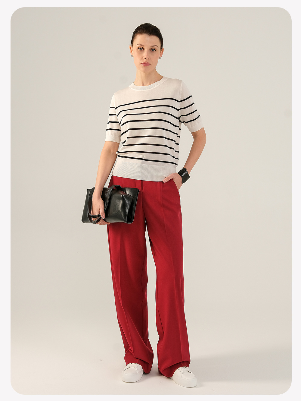 Women's Classic Striped Crew Neck Pullover Tencel Knit Top