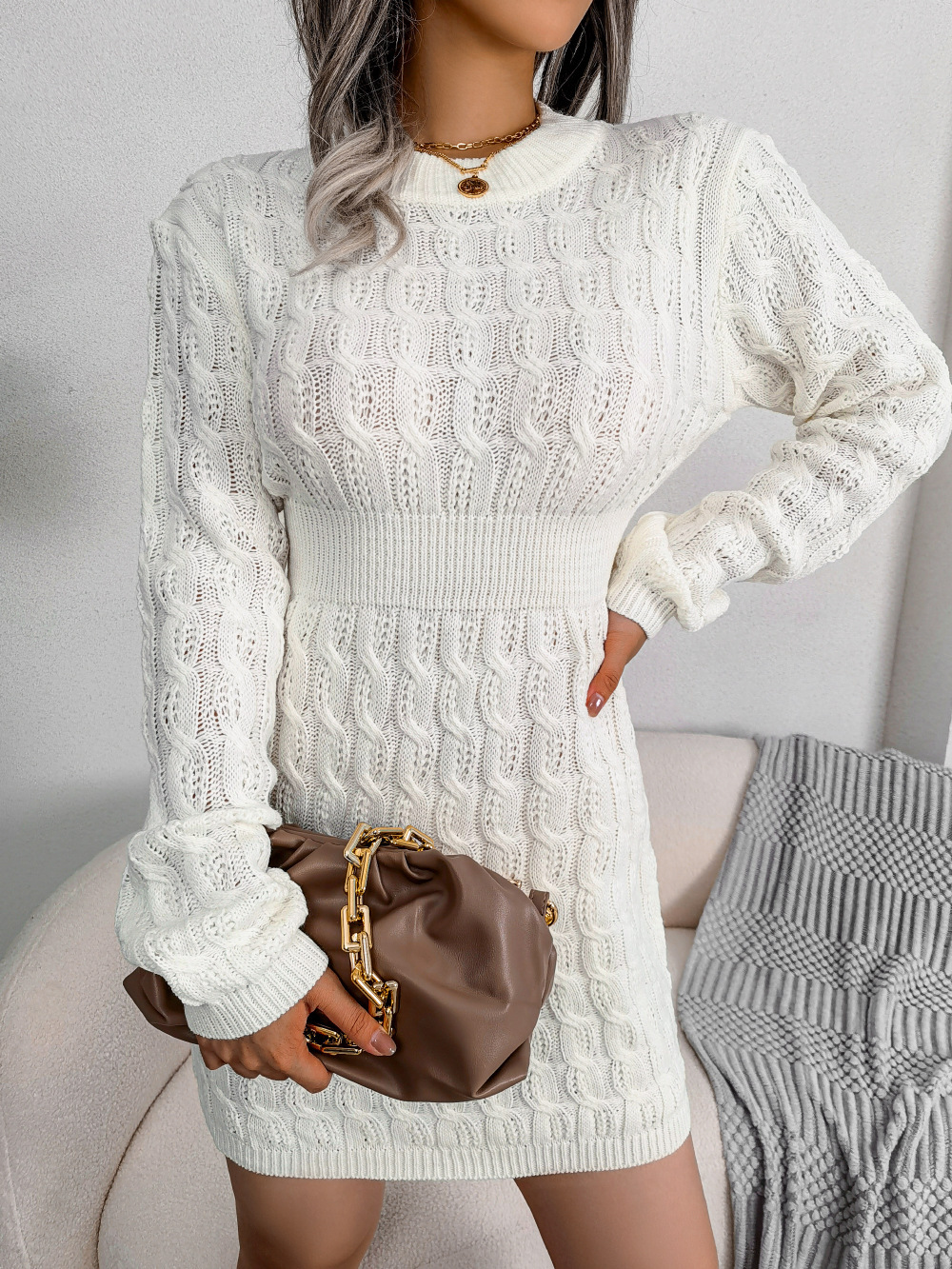 Elegant Fashion High-Waist Bodycon Knit Dress