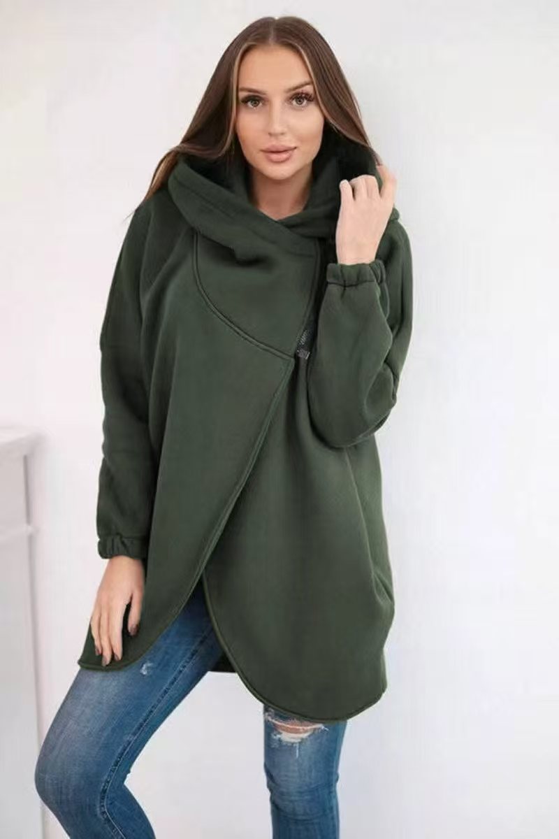 Solid Color Loose Hooded Zip-up Casual Sports Jacket