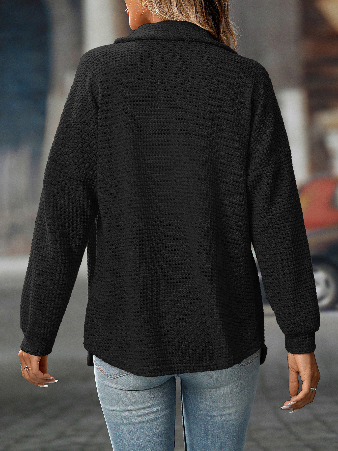 Women's Fashion Loose Waffle Knit Casual Versatile Commuter Shirt