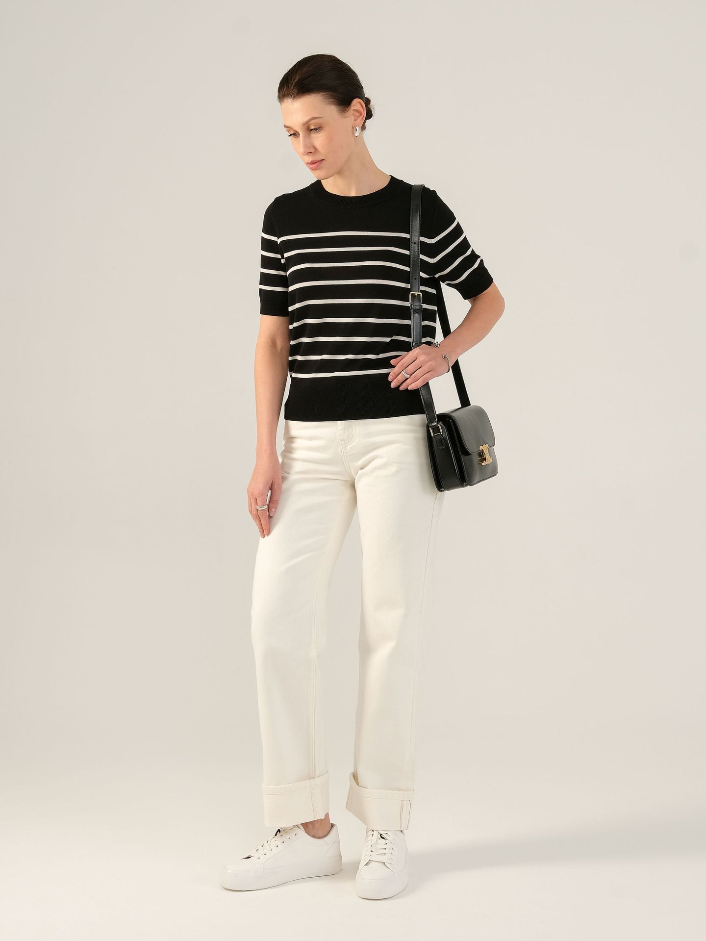 Women's Classic Striped Crew Neck Pullover Tencel Knit Top