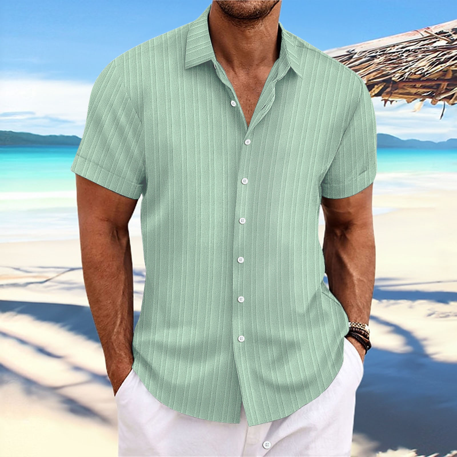 🌈Men's Casual Loose-Fit Comfortable Wave Stripe Short-Sleeve Shirt