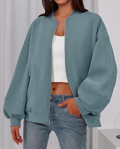 Women's Casual Zip-Up Jacket – Solid Color, Warm, Baseball Collar Design