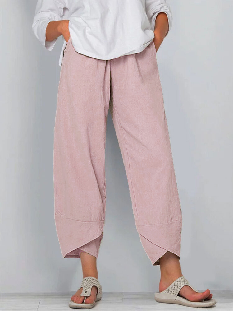 Women's Solid Color Loose Elegant Casual Simple Cotton And Linen Ninth Pants
