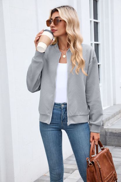 New solid color round neck zipper loose long sleeve sweatshirt baseball jacket