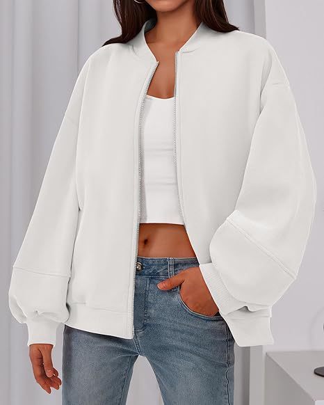 Women's Casual Zip-Up Jacket – Solid Color, Warm, Baseball Collar Design