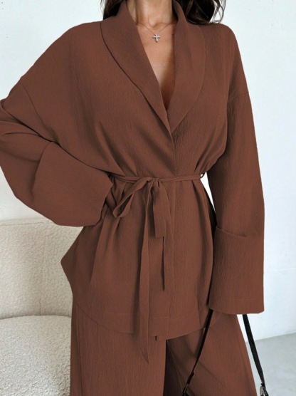 V-neck Elegant Long-Sleeve Wide-Leg Pantsuit