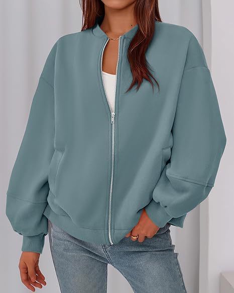 Women's Casual Zip-Up Jacket – Solid Color, Warm, Baseball Collar Design