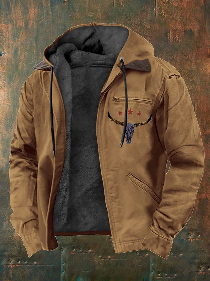 Men's Large Size Vintage Western Style Multi-Pocket Wool Jacket