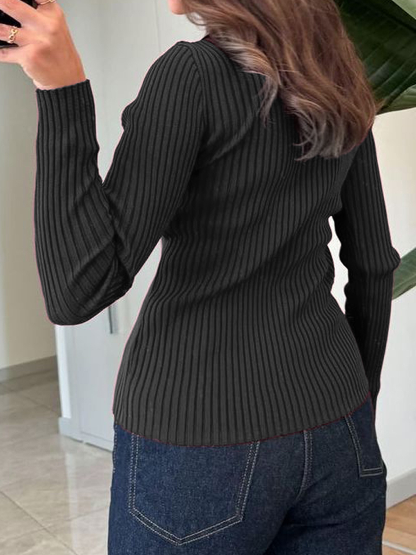 Women's Elegant Solid Color Long Sleeve Knitted Stretch Shirt