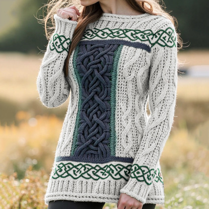 Women's Celtic Classic Knotted Contrast Jacquard Sweater