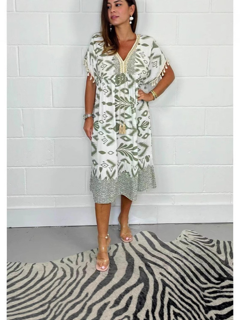 Aztec Print Tassel Dress