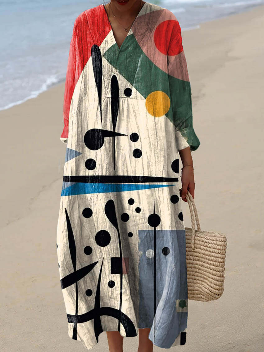 Women's Abstract Pattern Art Print Cotton Dress - Series4