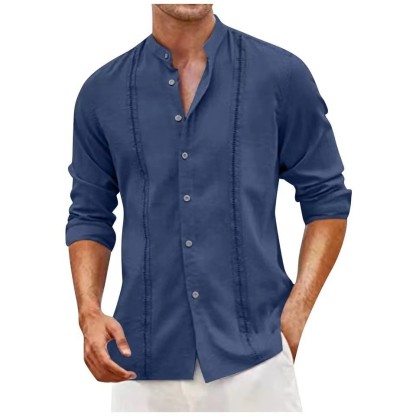 Men's Casual Stand Collar Button-Up Cotton Linen Shirt