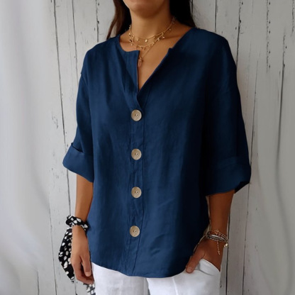 2025 Summer Women's Cotton Linen Roll-Up Sleeve Shirts