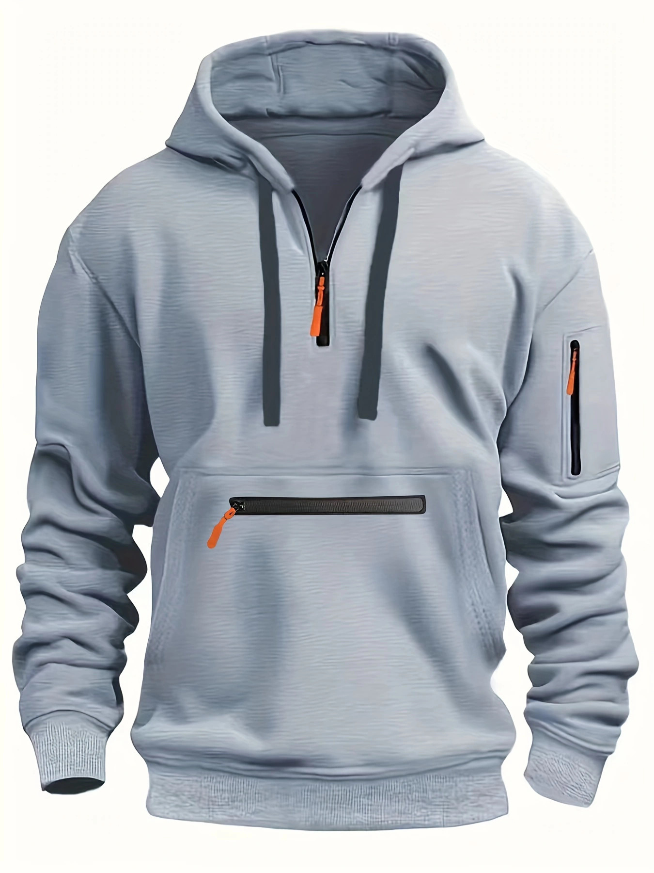 Men’s Waterproof Hooded Pullover – Sporty Half-Zip Jacket with Multi Pockets
