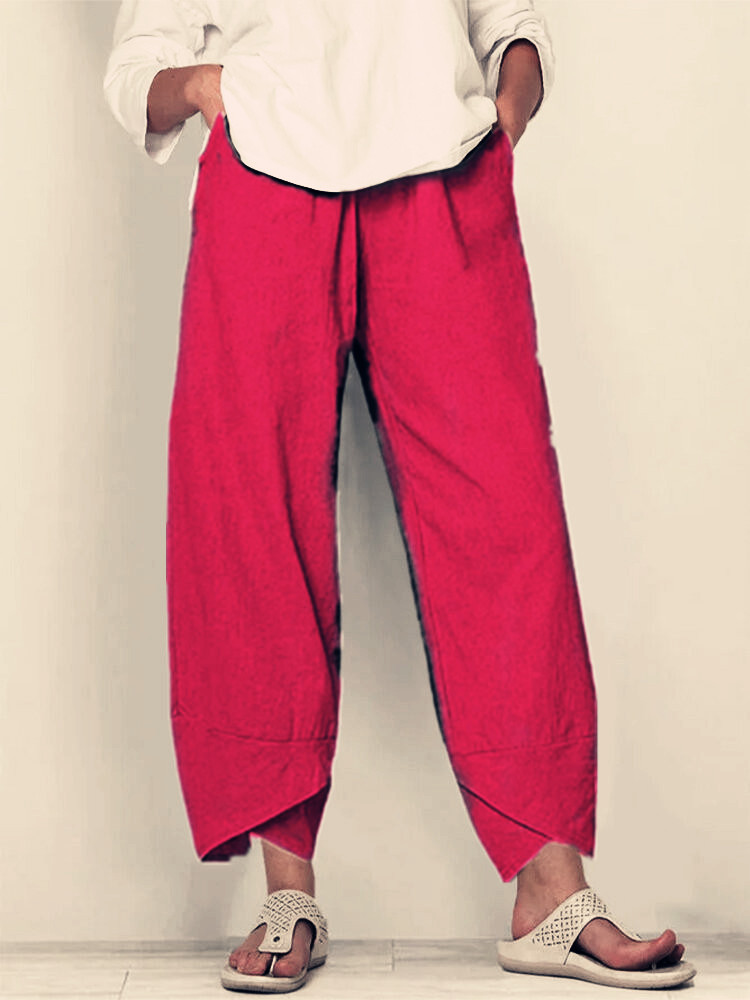 Women's Solid Color Loose Elegant Casual Simple Cotton And Linen Ninth Pants