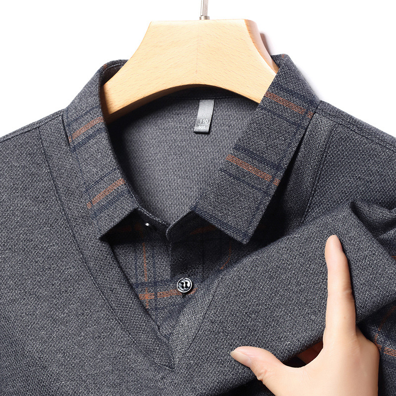 🍂 Early Fall Deal 49% OFF 🍂 Men's Pure Cotton Faux Two-Piece Lapel Long-Sleeve Tops