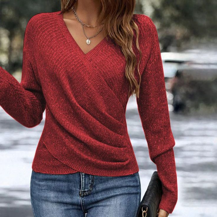 Surplice Long Sleeve Knit Top
