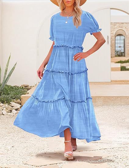 Womens Frill Summer Boho Floral Holiday Dresses