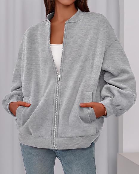 Women's Casual Zip-Up Jacket – Solid Color, Warm, Baseball Collar Design