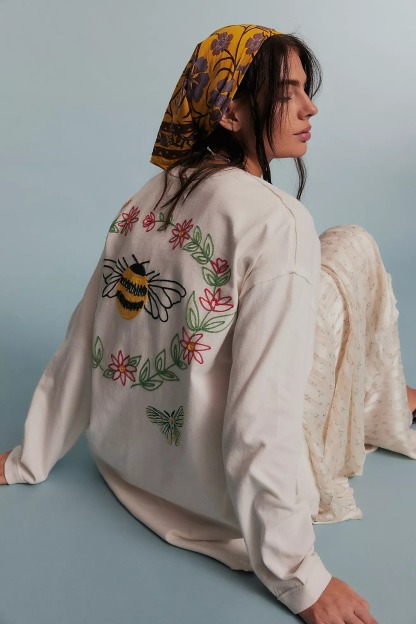 Women's Cotton Embroidered Knitted Pullover Casual Fashion Loose Sweatshirt