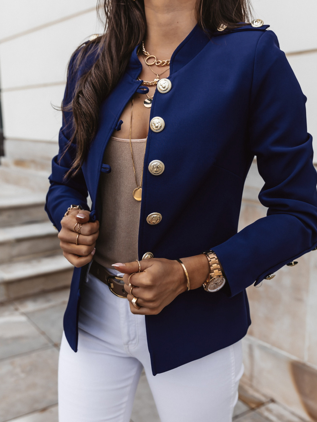 Fashion Women Long-Sleeve Single-Breasted Solid Color Blazer