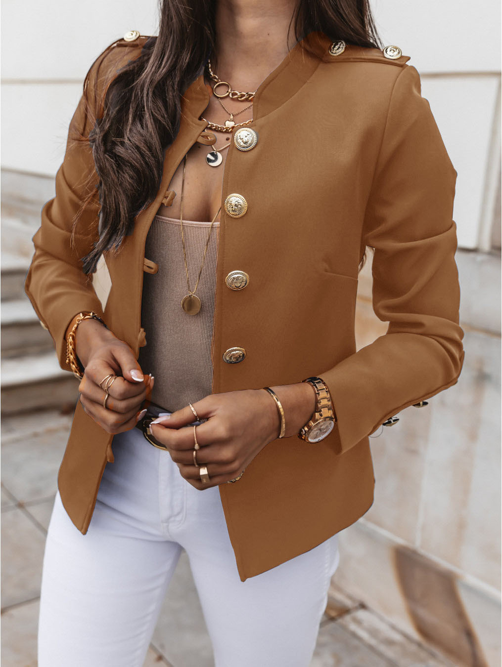 Fashion Women Long-Sleeve Single-Breasted Solid Color Blazer