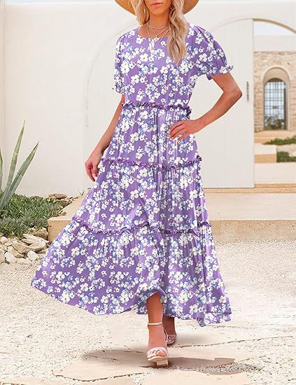 Womens Frill Summer Boho Floral Holiday Dresses