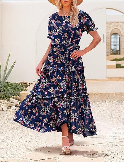 Womens Frill Summer Boho Floral Holiday Dresses