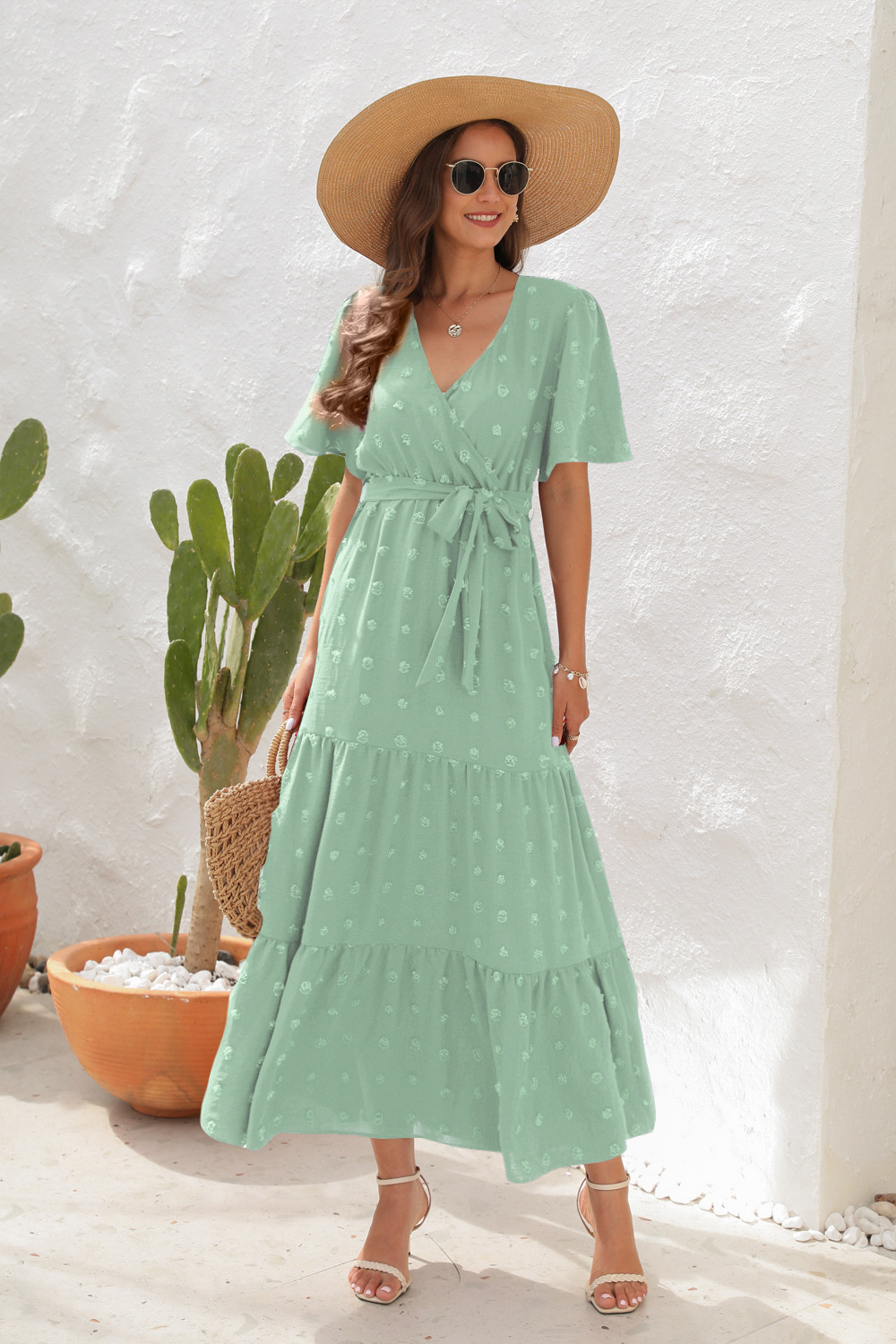 2025 Best-Selling Casual V-Neck High-Waist Belted Maxi Dress