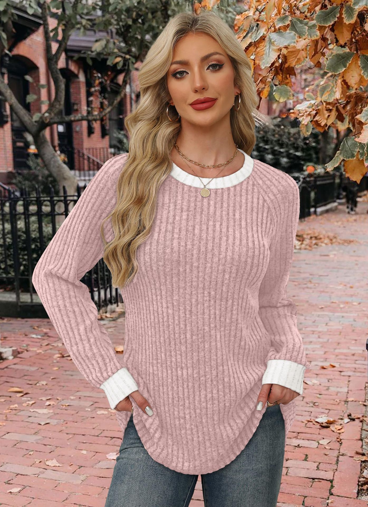 Women’s Lightweight Long Sleeve Sweaters – Color Block Fall & Winter Outfits 2025, Soft Dressy Casual Tops
