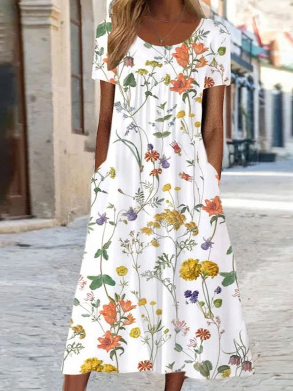 Loose Short Sleeve Elegant Bohemian Floral Maxi Dress