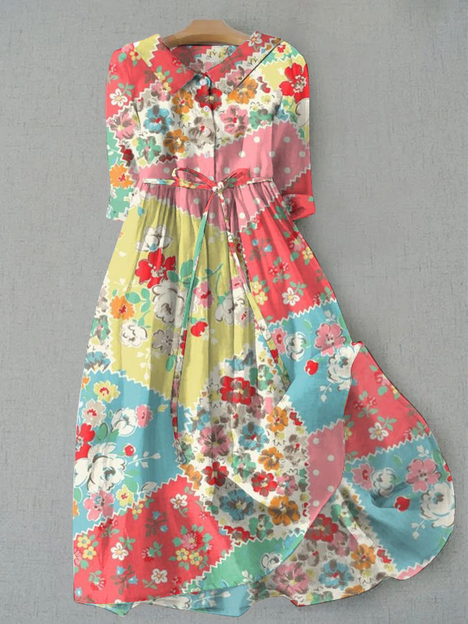 Women's Elegant Vintage Floral Patchwork Dress