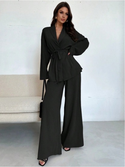 V-neck Elegant Long-Sleeve Wide-Leg Pantsuit