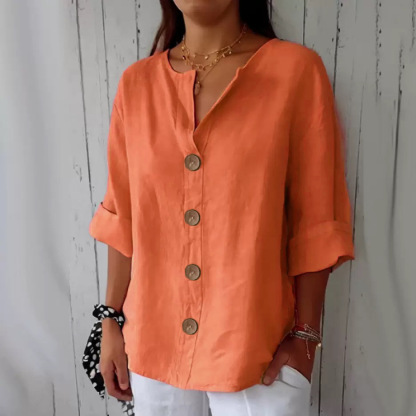 2025 Summer Women's Cotton Linen Roll-Up Sleeve Shirts