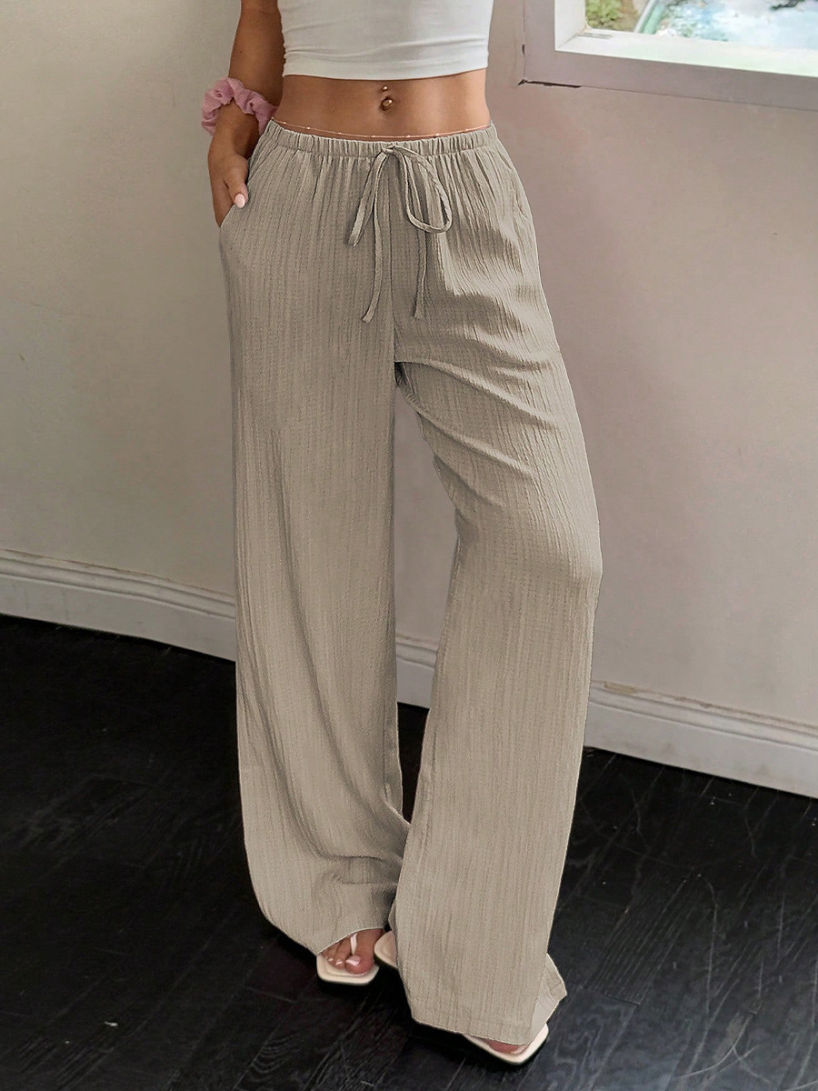 Slimming Wide Leg Pants Loose Drapey Pure Color High Waist Long Casual Trousers For Women Comfortable Breathable Elastic Waist
