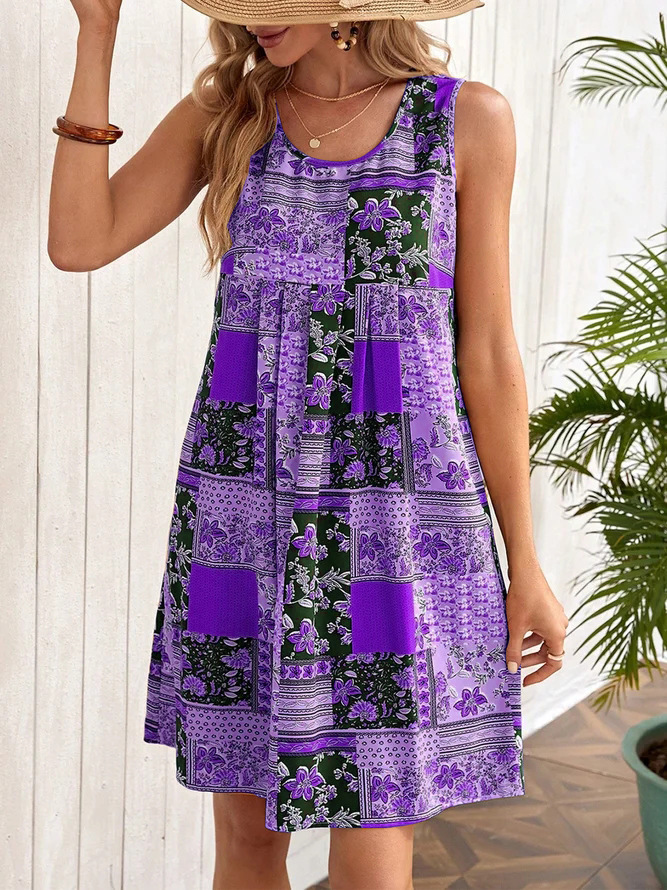 Women's Printed Cotton and Linen Elegant Dress