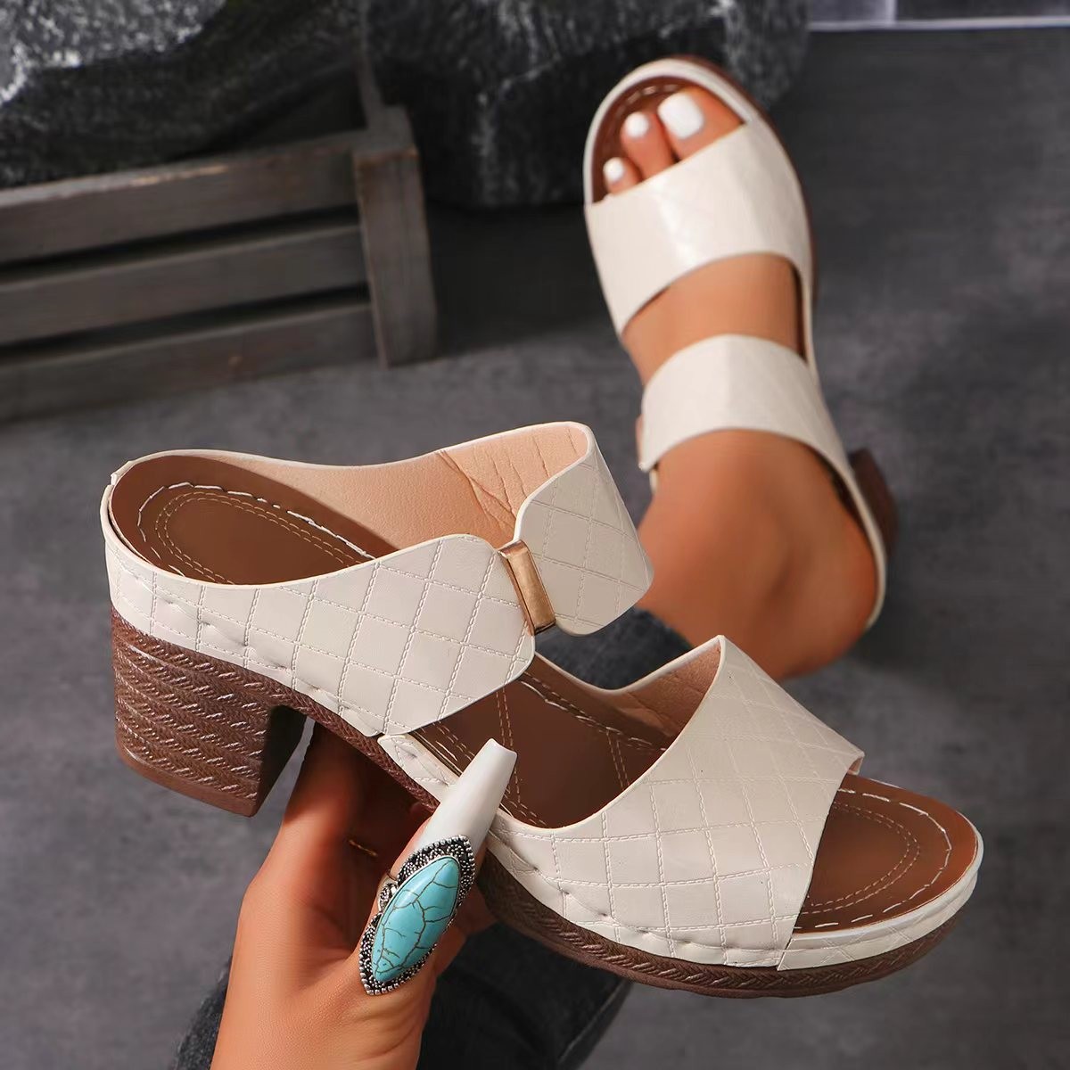 Women's Fashion Chunky Heel Double-Strap Versatile Sandals