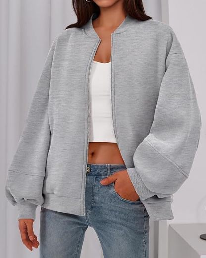 Women's Casual Zip-Up Jacket – Solid Color, Warm, Baseball Collar Design