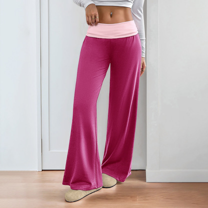 Contrast Waistband Wide Leg Pants