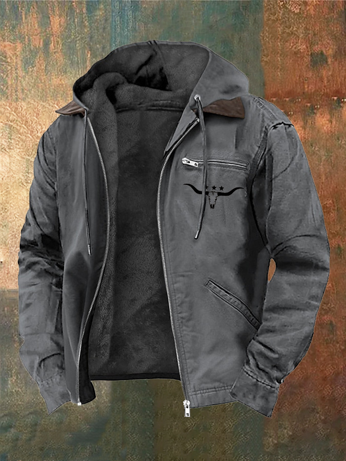 Men's Large Size Vintage Western Style Multi-Pocket Wool Jacket