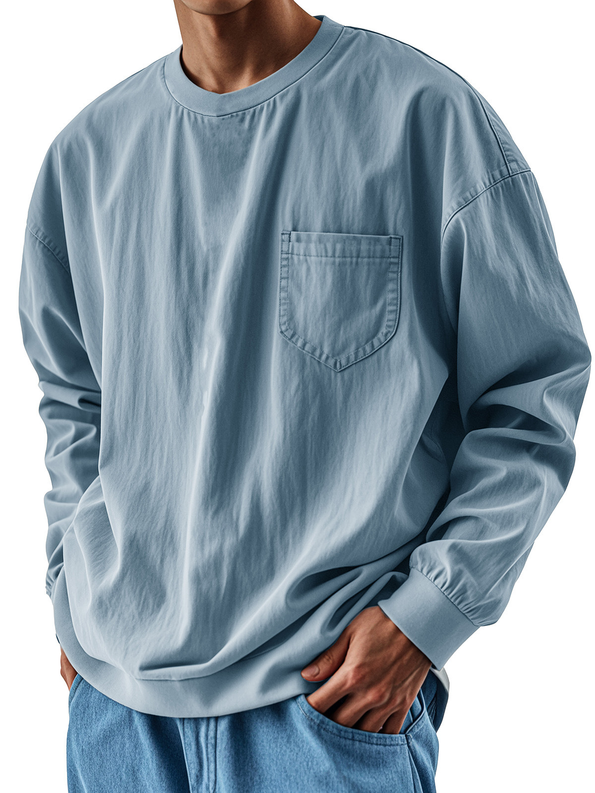 Men's Cotton Casual Loose-Fit Trendy Long-Sleeve T-Shirt