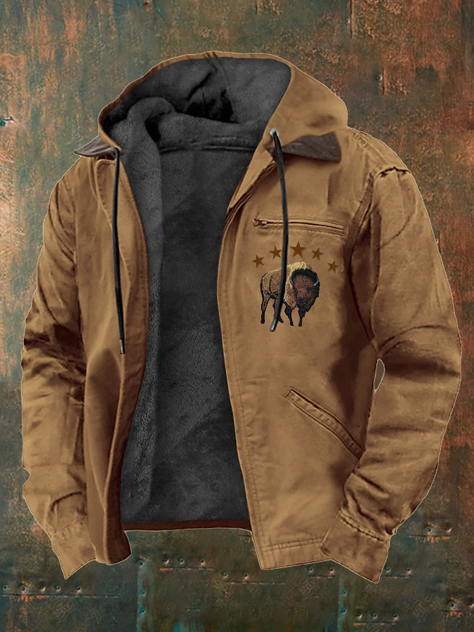 Men's Large Size Vintage Western Style Multi-Pocket Wool Jacket