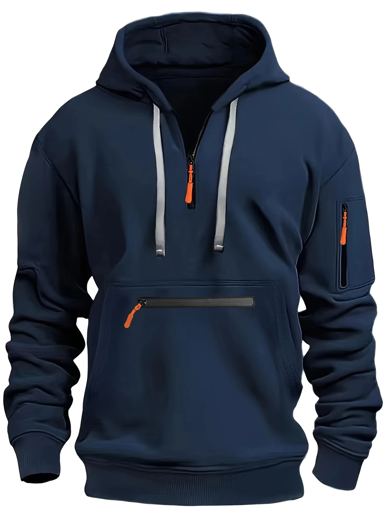 Men’s Waterproof Hooded Pullover – Sporty Half-Zip Jacket with Multi Pockets