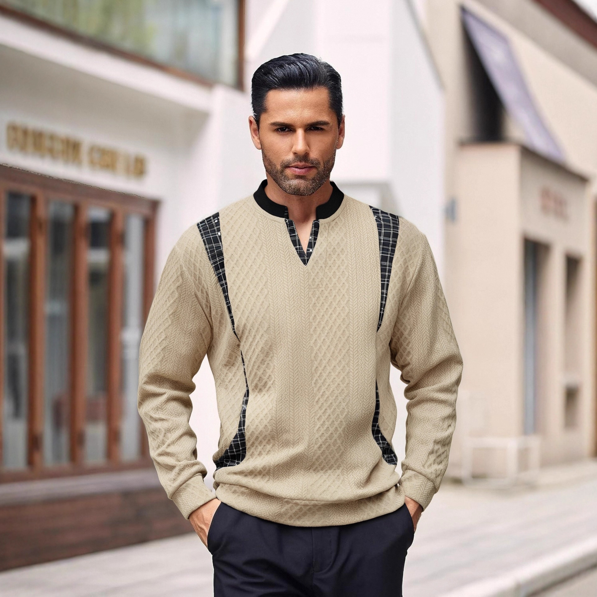 Men’s Fashionable Cotton V-Neck Sweater