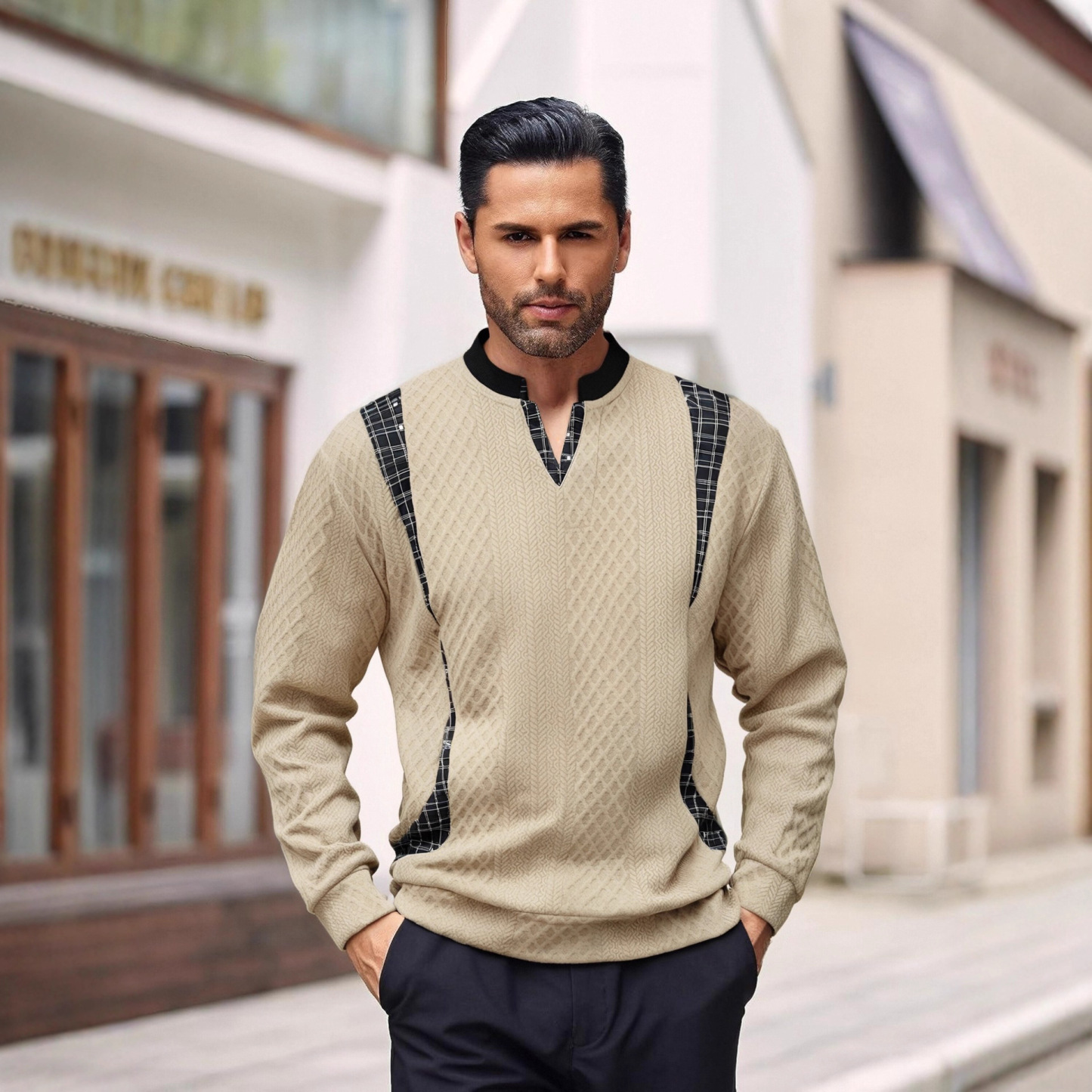 Men’s Fashionable Cotton V-Neck Sweater