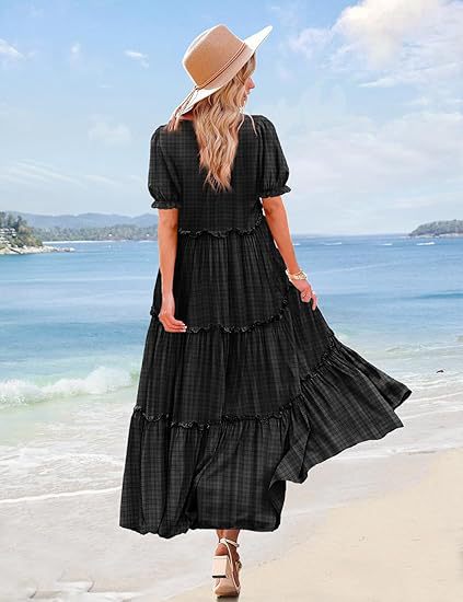 Womens Frill Summer Boho Floral Holiday Dresses