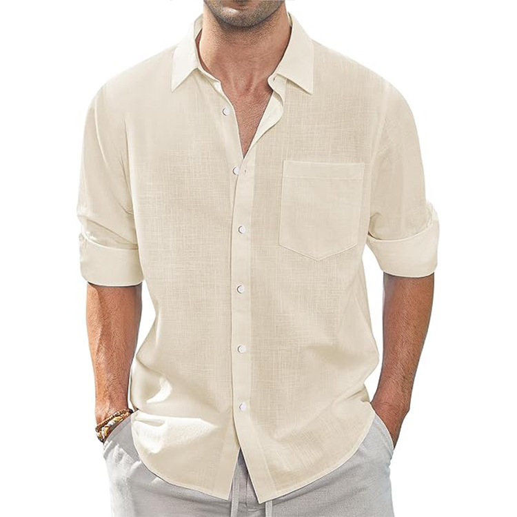 Men's Cotton and Linen Casual Button Long Sleeve Shirt